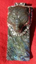 Tantric Buddhist Carved Labradorite Wolf On Slice Of Labradorite Pendant... - £63.39 GBP