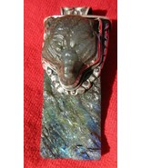 Tantric Buddhist Carved Labradorite Wolf On Slice Of Labradorite Pendant... - $80.00