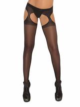 Angelique Womens Sexy Sheer Crotchless Black Suspender Pantyhose Hosiery Stockin - £17.26 GBP