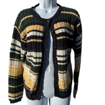 Vintage CHRISTOPHER &amp; BANKS women L Knitted stripe Cardigan Sweater Butt... - $16.35