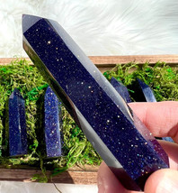 Blue Goldstone Healing Crystal Wand Obelisk Tower Point Home Office Deco... - £22.70 GBP