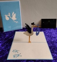 Stork delivers Baby Boy - 3D Kirigami Pop-up Greeting Card - £5.50 GBP