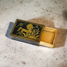 Art Deco Solid Brass and Niello Etched Match Safe Matchbox Horse Stars Sun Empty - £79.11 GBP