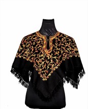Cashmere Wool Poncho Scarf with Kashmiri Floral Crewel Hand Embroidery - $49.49