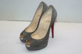 Christian Louboutin Lady Peep Evening Gold Glitter Mesh Pump Shoes 36.5=... - $420.75