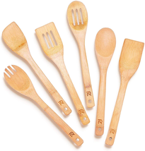Wooden Spoons for Cooking 6-Piece Bamboo Utensil Set Apartment Essential... - $19.93