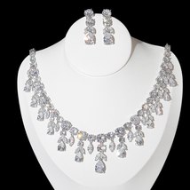 Luxury AAA Cubic Zirconia Tassel Bridal Necklace, Shiny Glow Jewelry Set... - £60.80 GBP