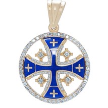 14k Gold Diamond Circle Necklaces Jerusalem Cross 6 Variants of Enamel Color - £1,412.52 GBP