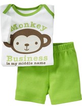 Old Navy Baby Boy Monkey Graphics Tee &amp; Shorts, Size 6-9 Months.NWT - £10.30 GBP