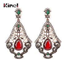 New Big Drop Earrings For Women Vintage Look Red Crystal Wedding Party Earrings  - £7.11 GBP