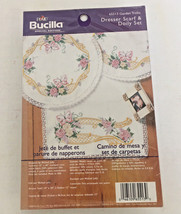 Bucilla special edition dresser scaft and doily set 65513 garden trellis stamped - £15.78 GBP