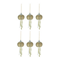 Set of 6 Elegant Golden Sea Urchin Shell Hanging Ornaments Beaded Accents - £23.81 GBP