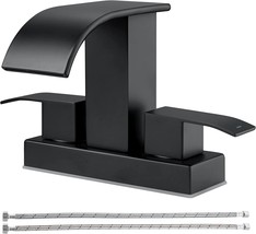Matte Black 2-Handle Waterfall Bathroom Faucet - 4 Inch Centerset Sink Faucet, 3 - £51.14 GBP