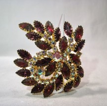 Vintage Huge AB Crystal Purple Rhinestone Brooch Pin K246 - £87.84 GBP