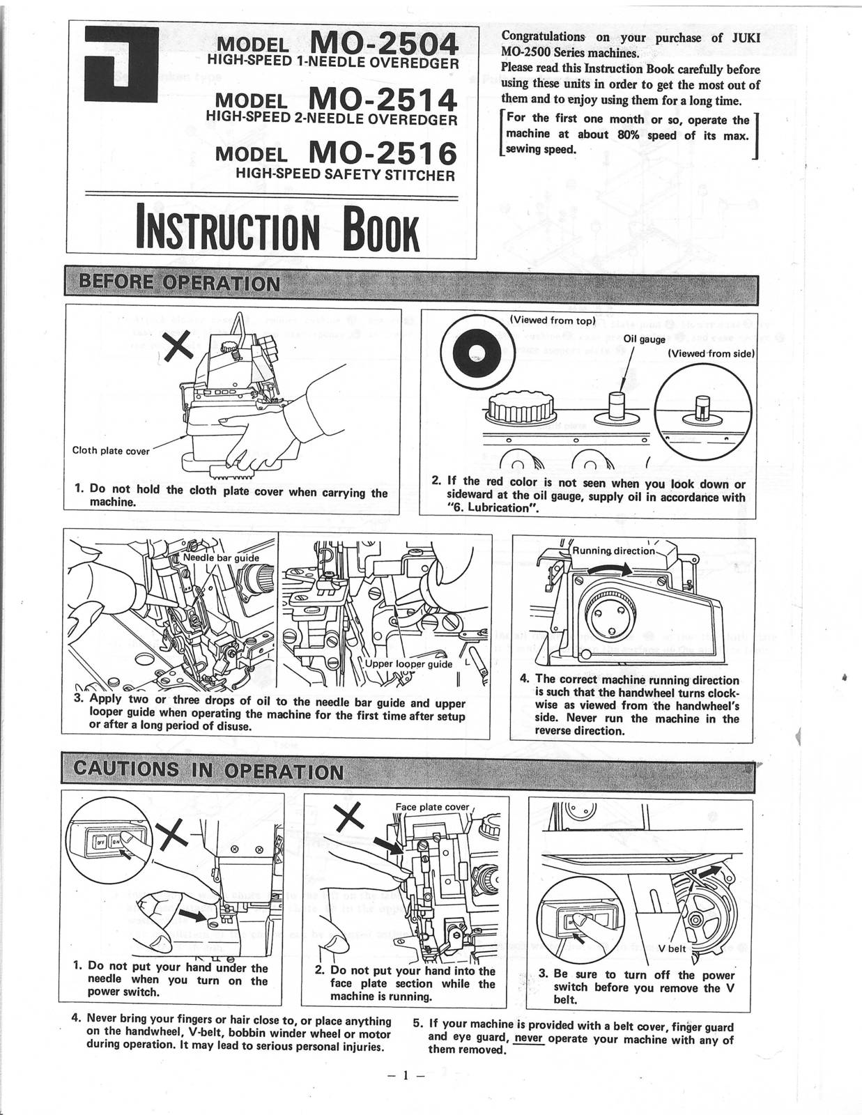 Tokyo Juki MO-2504 MO-2514 MO-2516 Instruction Book - $12.99