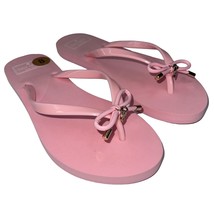 Kate Spade NY Flip Flops Pink Bow Gold Logo Charm Nova Thong Sandals Lightweight - £37.71 GBP