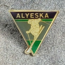 ALYESKA Mountain Skier Souvenir Travel Resort Ski Lapel Hat Pin Vintage ... - $25.99