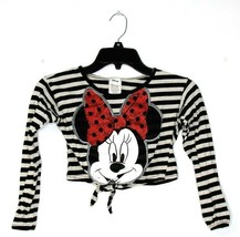 Girls Jrs. Shirt Stripe Crop Tie Bottom Cuffed Minnie Mouse Embellished ... - £3.17 GBP