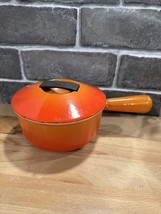 Cousances Le Creuset Orange 16 Enameled Cast Iron Covered Saucepan &amp; Lid Vintage - £23.25 GBP