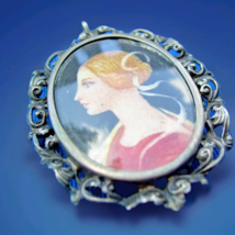 Original Deco Hand Painted Portrait Pendant Antique Medallion 800 Silver... - $926.25
