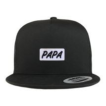 Trendy Apparel Shop Papa Patch 5 Panel Flatbill Baseball Cap - Black - £19.97 GBP