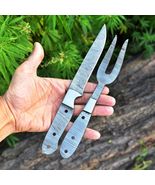 Japanese Damascus Steel VG10 Steak knife &amp; fork blank blade full tang pa... - $35.63