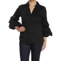 INC International Concepts Black Ruffled Sleeve Button Up Shirt Top Blou... - £31.17 GBP