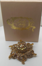 Signed Kirks Folly Amber/AB Stone Floral Brooch With Box 2. 1/2" Diameter Rare - $64.35