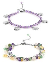 115 ctw Multi Gemstone and Amethyst Set of 2 Anklet in Stainless NEW!  #JB1046 - £9.58 GBP