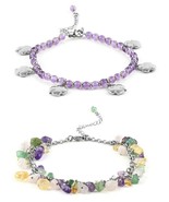115 ctw Multi Gemstone and Amethyst Set of 2 Anklet in Stainless NEW!  #... - $8.10
