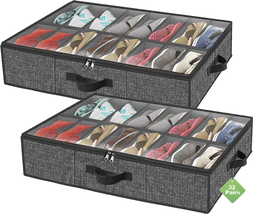 32 Pairs Shoe Organizer under Bed Extra Large Black  Shoe Storage Boxes Set of 2 - £37.96 GBP