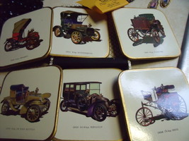 Car- British Table Mats Antique Car Motif Hot Plates/Trivets in Storage Box - $30.00