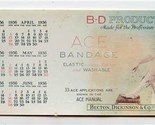 Ace Bandage 1936 Plastic Calendar Cover Becton Dickinson BD Products  - $17.82