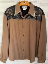 City Girls Nancy Bolen Ranch Animal Shirt Sz 16 Brown Button Up Collared Snazzy! - £17.45 GBP