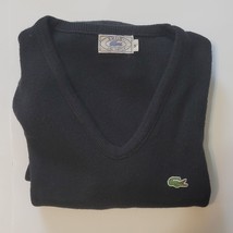 Lacoste Men Size M (22x25&quot;) Black Wool V-Neck Sweater - $72.75