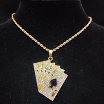 Men Women Hip Hop playing card Pendant Necklace With Crystal Cuban Chain HipHop  - $45.24