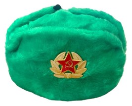 Ruso Verde Claro Orejera Ushanka Sombrero W/ Soviético Red Army Badge Ta... - $32.61