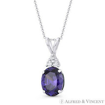 Oval Simulated Amethyst &amp; Round Cubic Zirconia CZ Fashion Pendant 14k White Gold - £62.06 GBP+