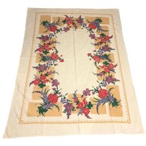 Vintage Startex Midcentury Modern Floral Fall Foxglove Peony Tablecloth ... - $186.04