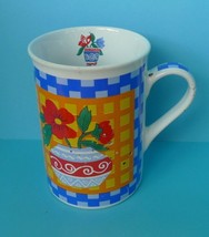 Vintage Pottery Coffee Tea MUG Cup flower check pattern - $12.45