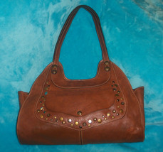 Vintage PATRICIA NASH Brown Leather ERGO Hobo Shoulder Bag - Studded -Distressed - £35.17 GBP