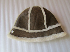 UGG Hat Ultra Bucket Sheepskin Shearling Dark Chestnut Distressed Leathe... - $123.75