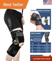 Hinged ROM Knee Brace with Shoulder Strap, Side Stabilizers &amp; Locking Di... - $110.99