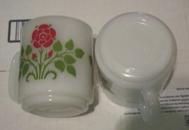 Lot 2 Vintage Glasbake White Milk Glass Mug Red Flowers Coffee Cup Rose  - £7.95 GBP