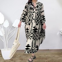  maxi dress women 2023 casual streetwear vintage geometric v neck boho beach long loose thumb200