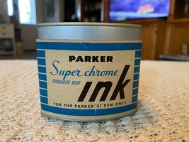Parker Vintage Super Chrome Turquoise Blue Ink Container Tin * Empty Box... - £11.40 GBP