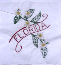 Florida Embroidered Quilted Square Frameable Art State Needlepoint Vtg 8.5&quot; - $27.90