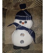 Snowman Plush On Stand 9.5&quot; Christmas Xmas Home Decor Buttons Hat Scarf... - $15.84