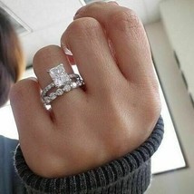 Engagement Ring Set 3.40Ct Radiant Cut Simulated Diamond 14k White Gold Size 7.5 - £245.98 GBP