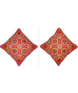 Cushion case pillow cover throw Ethnic hand made ari zari embroider 16" square - $12.99